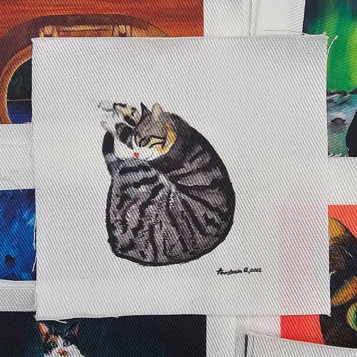 Patches à coudre en denim Chat endormi pour la vente par MeerCatArt