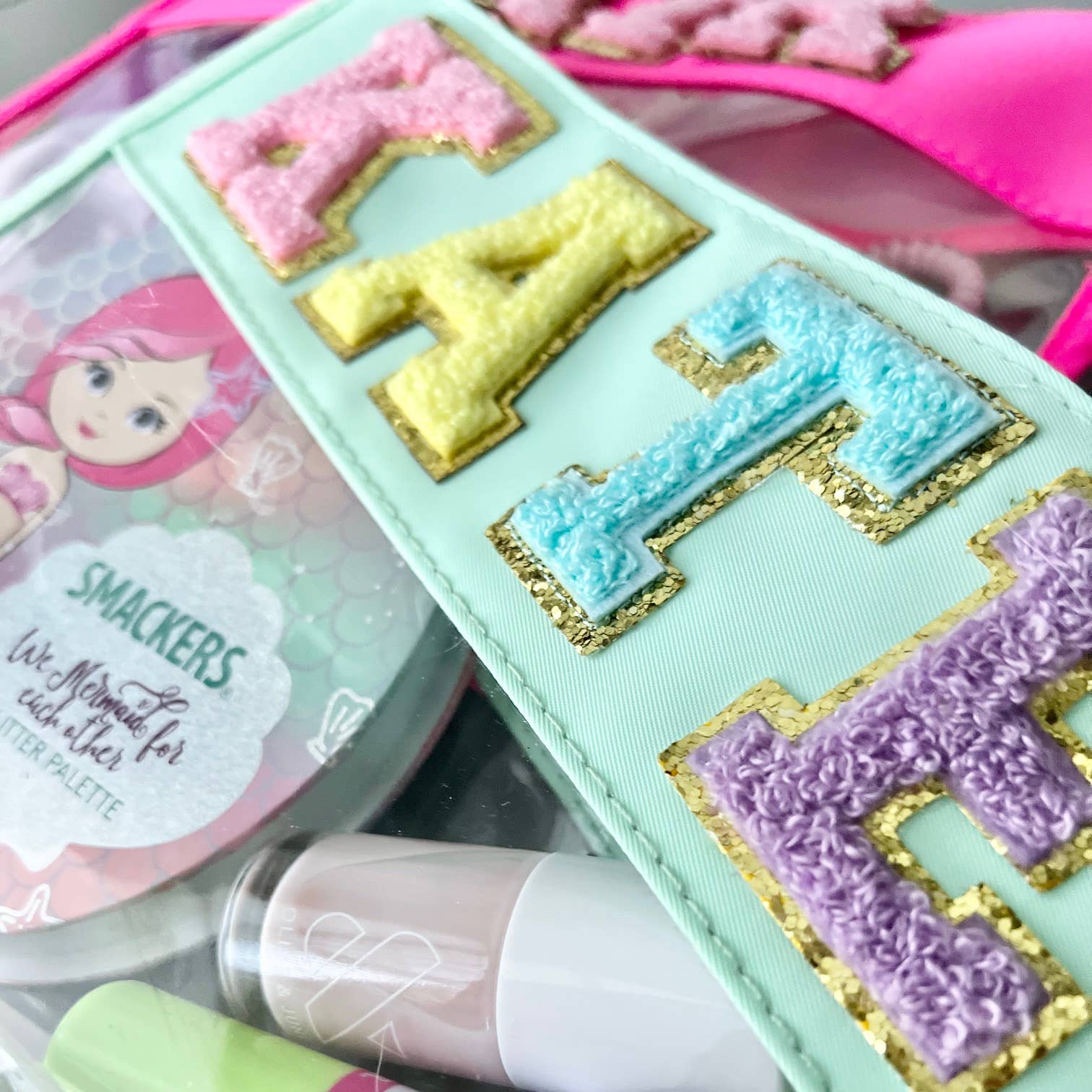 Palmy Pineapple - Wholesale Pouch - Women's - Nylon Top Clear Pouch with Chenille Letters of Your Choice6