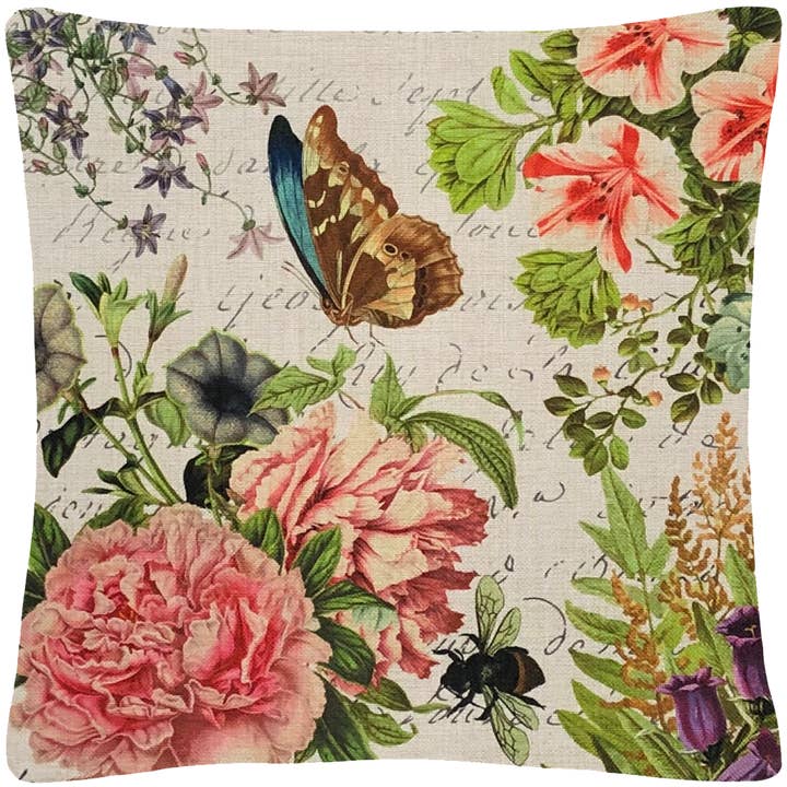 Butterfly Floral Throw Pillow Cover for wholesale by Golden Hill Studio