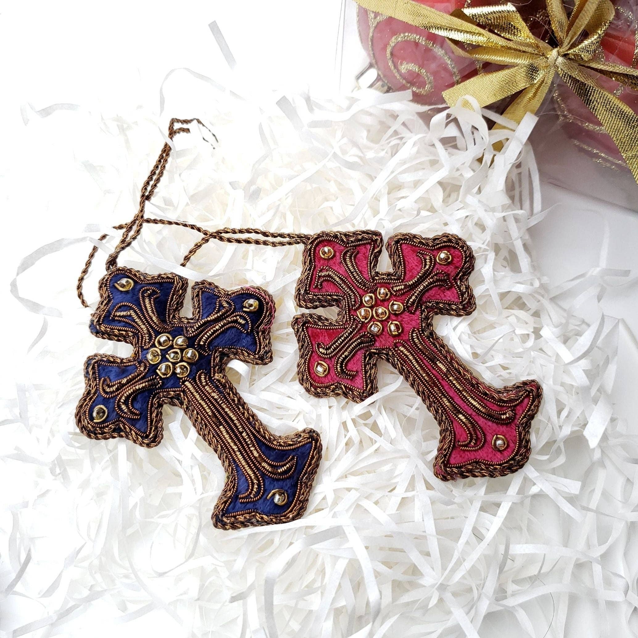 BoutiqueByMariam - Wholesale Ornament - Embroidered Cross Christmas Ornament, Religious Gift1