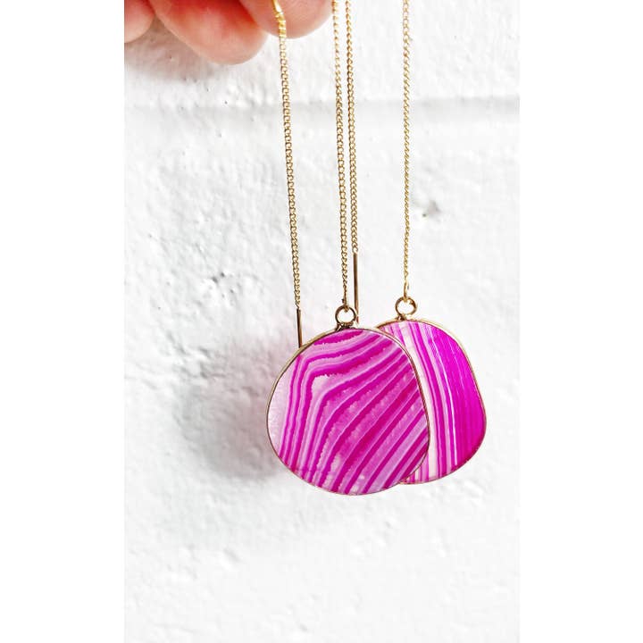 Black Lamb Design - Wholesale Dangle earrings - Hot Pink Agate Threader Earrings Made in Melbourne1