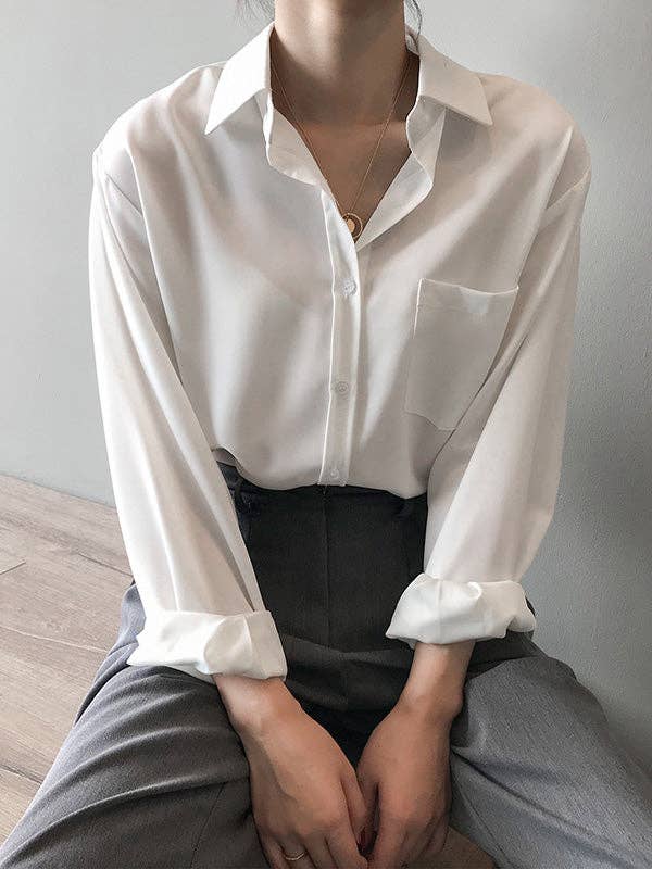 UZ Wholesale Store - Wholesale Button Down Shirt - Women's - Urban Solid Color Lapel Long Sleeves Blouse11