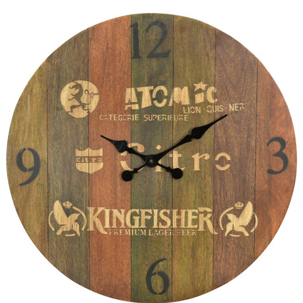HomeRoots - Wholesale Wall Clock - 24" Brown Solid Wood Silent Analog Round Wall Clock5