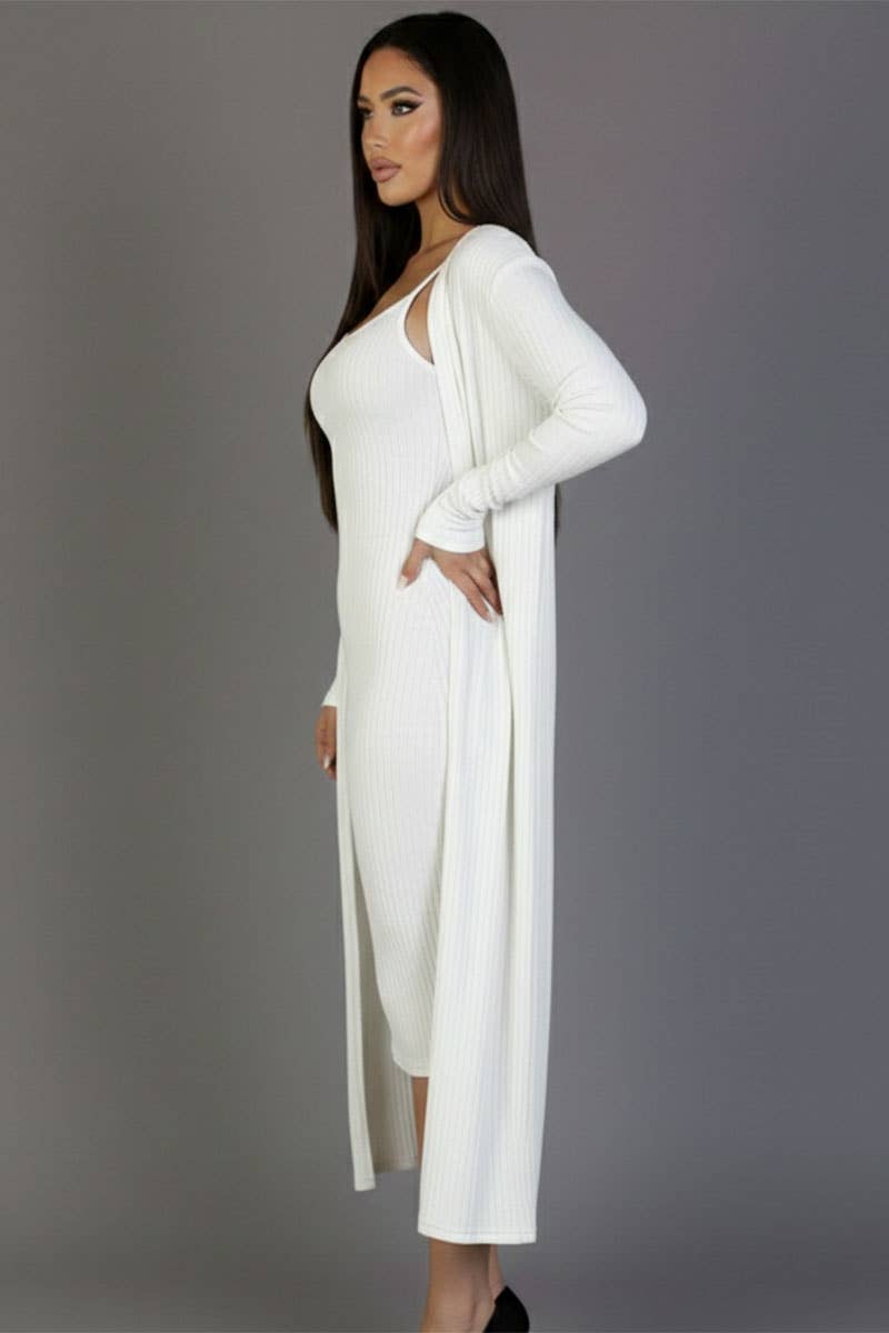 CAPELLA APPAREL - Wholesale Dress - Women's - Ribbed Cardigan & Cami Midi Bodycon Dress34