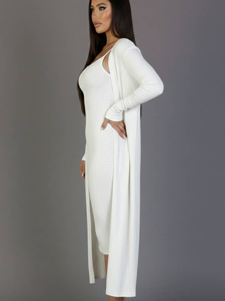 CAPELLA APPAREL - Wholesale Dress - Women's - Ribbed Cardigan & Cami Midi Bodycon Dress34