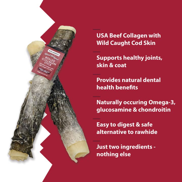 Icelandic+ - Vente Friandises – chien - Bâtonnet à mâcher de 8" en collagène de bœuf roulé enveloppé de peau de morue2