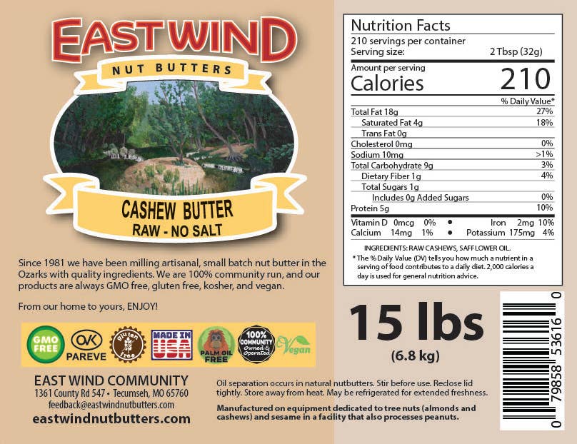 East Wind Nut Butters - Wholesale Nut Butter - Cashew Butter, Raw, 15 lbs.3