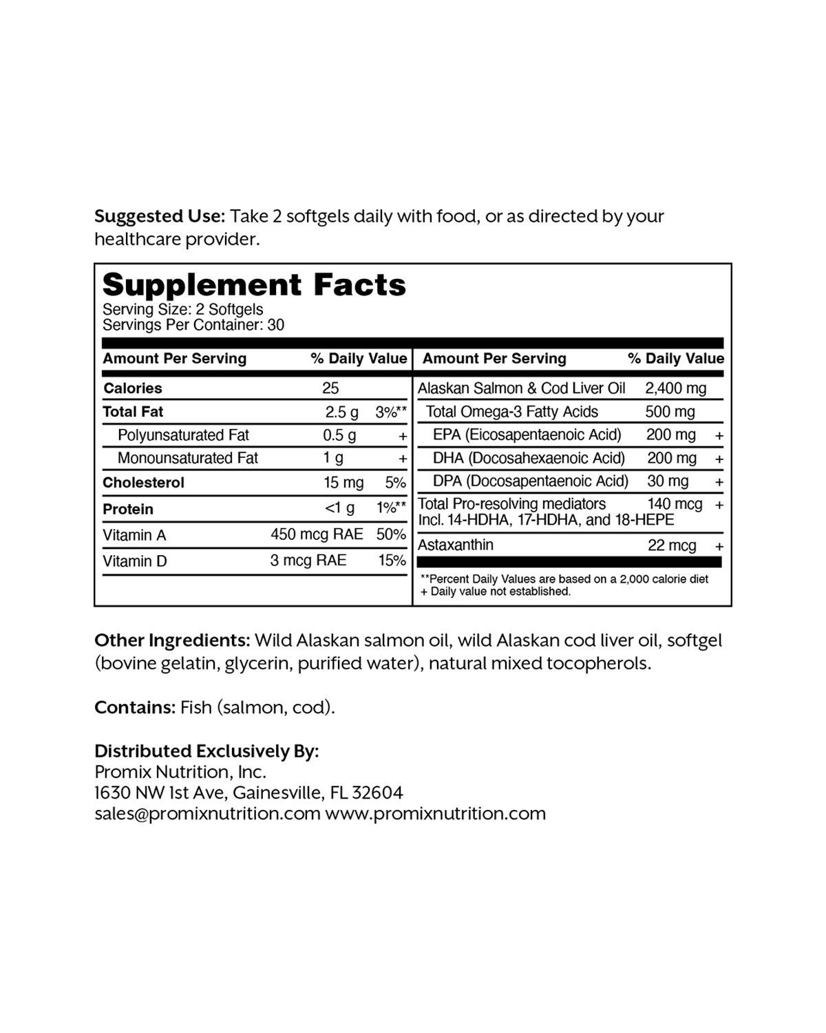 Promix - Wholesale Oral Supplement/Vitamin - Fish Oil + Cod Liver1