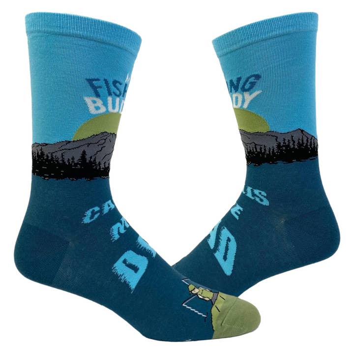 Mens My Fishing Buddy Calls Me Dad Socks Funny Fish Sock for wholesale by Crazy Dog T-Shirts