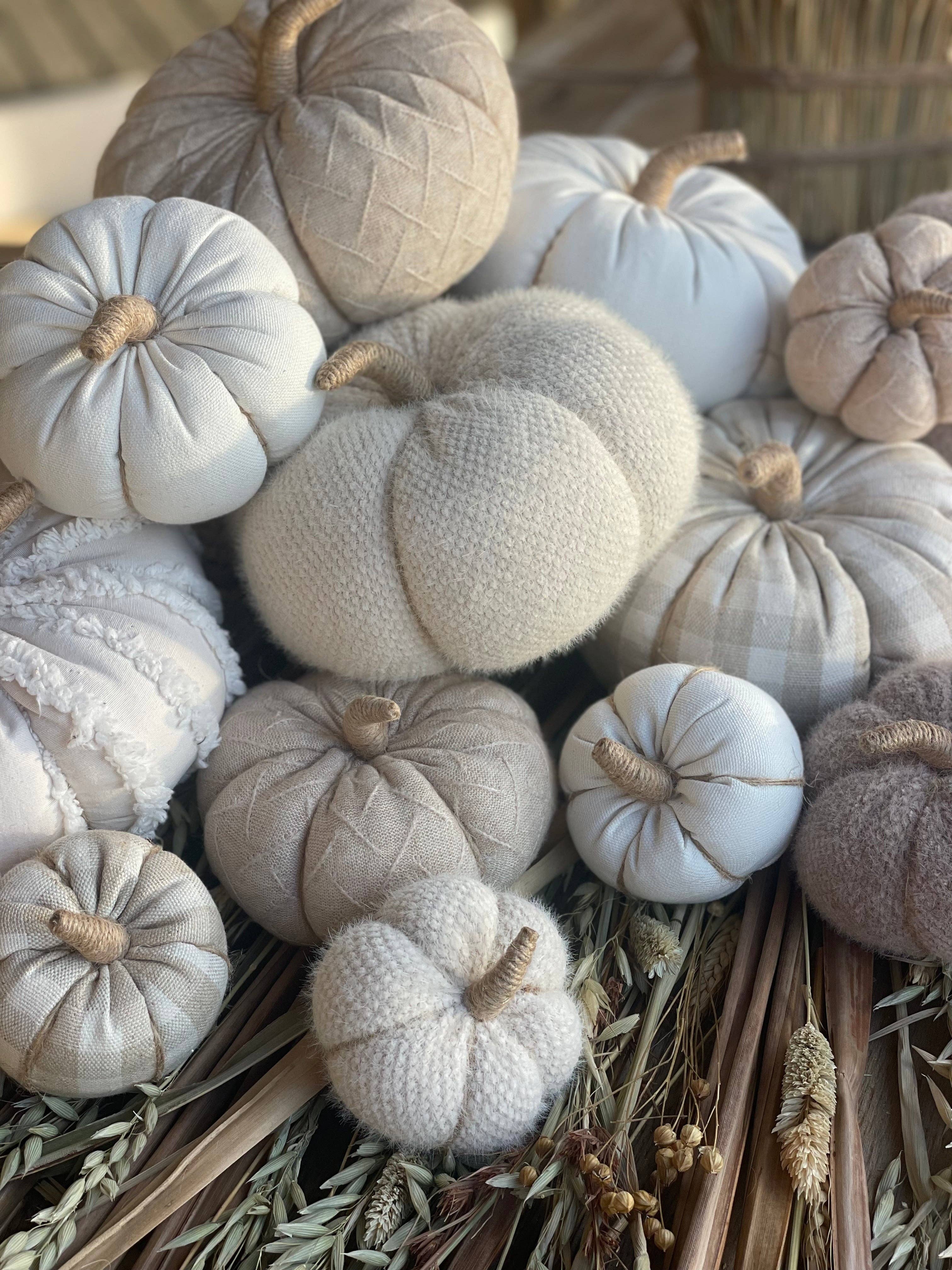 Collins Painting & Design - Wholesale Decorative Tabletop Object - CF-3148 - Lrg. Cream Fuzzy Fall Fabric Pumpkin2