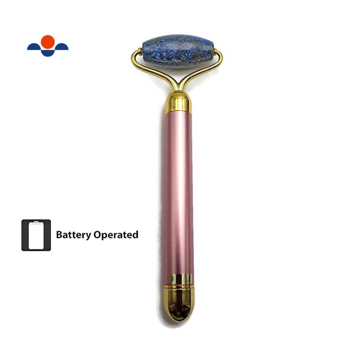 Lapis Lazuli Electric Vibrating Facial Roller Massager 6.5" works w/ AA battery for wholesale by CRCBEADS