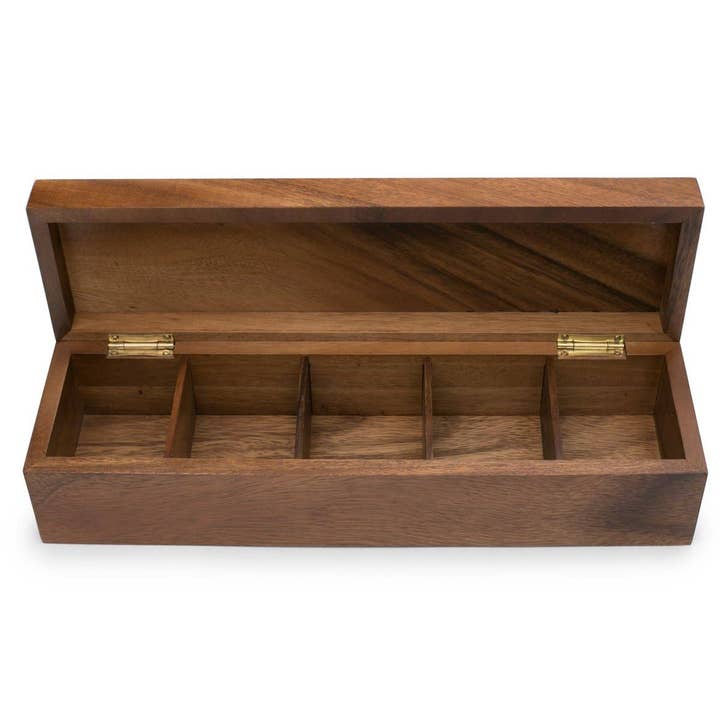 Fox Run Brands - Vendita all'ingrosso Contenitori/Organizer da cucina - Scatola da tè Ironwood Townhouse, in acacia, 14,25 «x 4" x 3,5"0