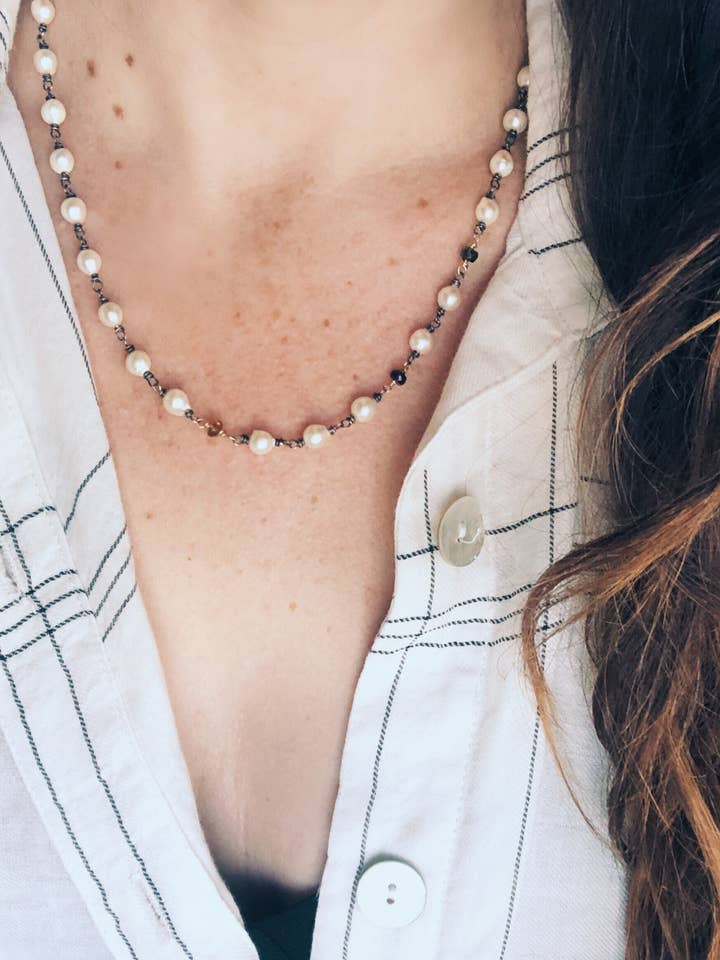 Heirloom Japanese Pearl and Tourmaline Necklace for wholesale by Peaces of Indigo