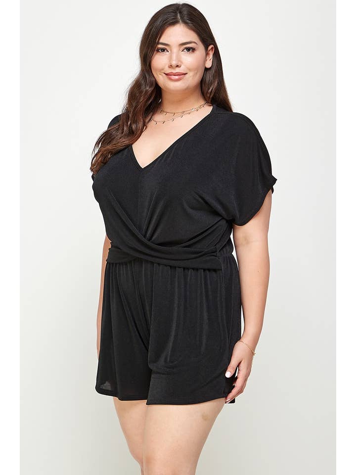Haute Fox Plus Size & Contemporary - Wholesale Romper - Women's - Plus Size Slinky Draped Romper - KY18100-RP8