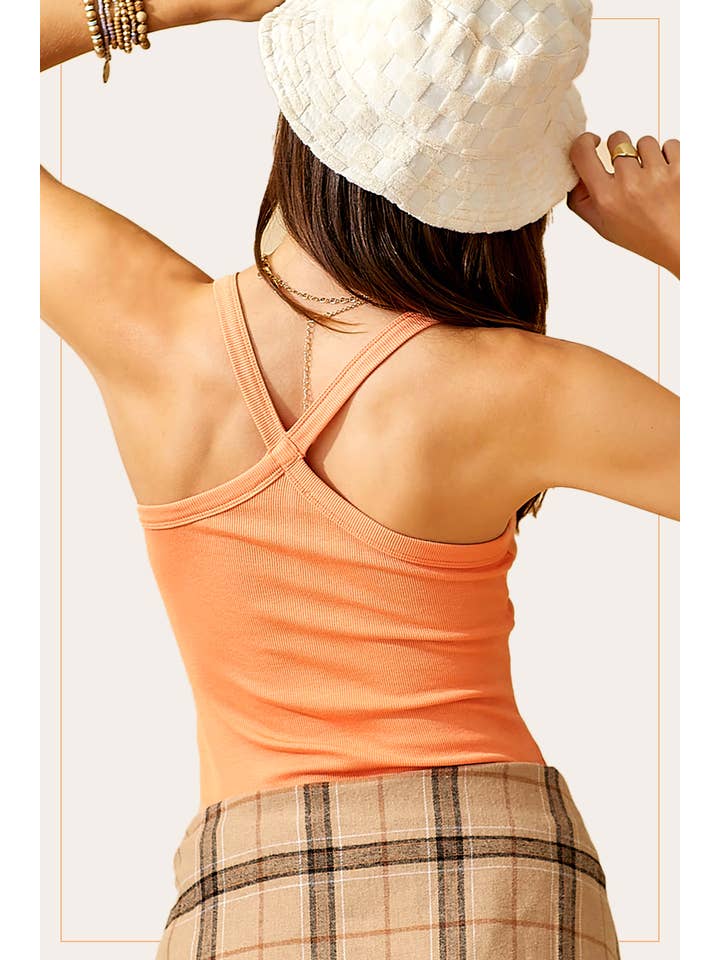 La Miel – Tops – Mulher por atacado – HBT7641-Blusa básica sem mangas com costas cruzadas elástica e elástica7