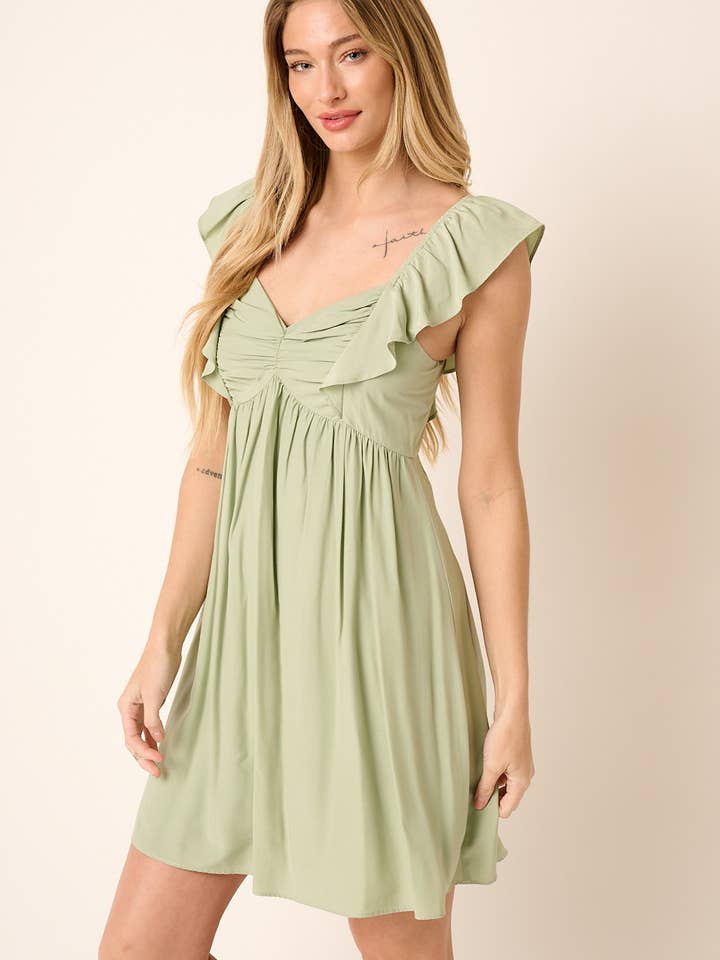 H43114-MINIKJOLE MED FLÆSERÆRMER MED SAMLET DETALJE for engroshandel hos mittoshop