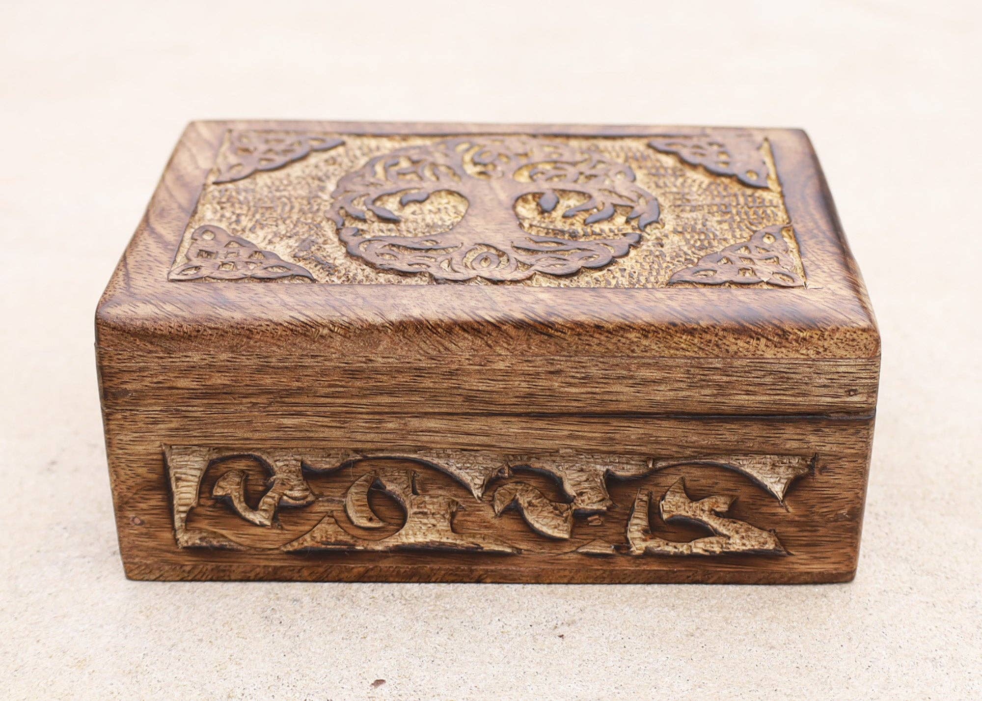 Lungta Imports – wholesale Jewellery box/organiser – Celtic Tree Of Life Hand Carved Jewelry Storage Keepsake Wooden Box3