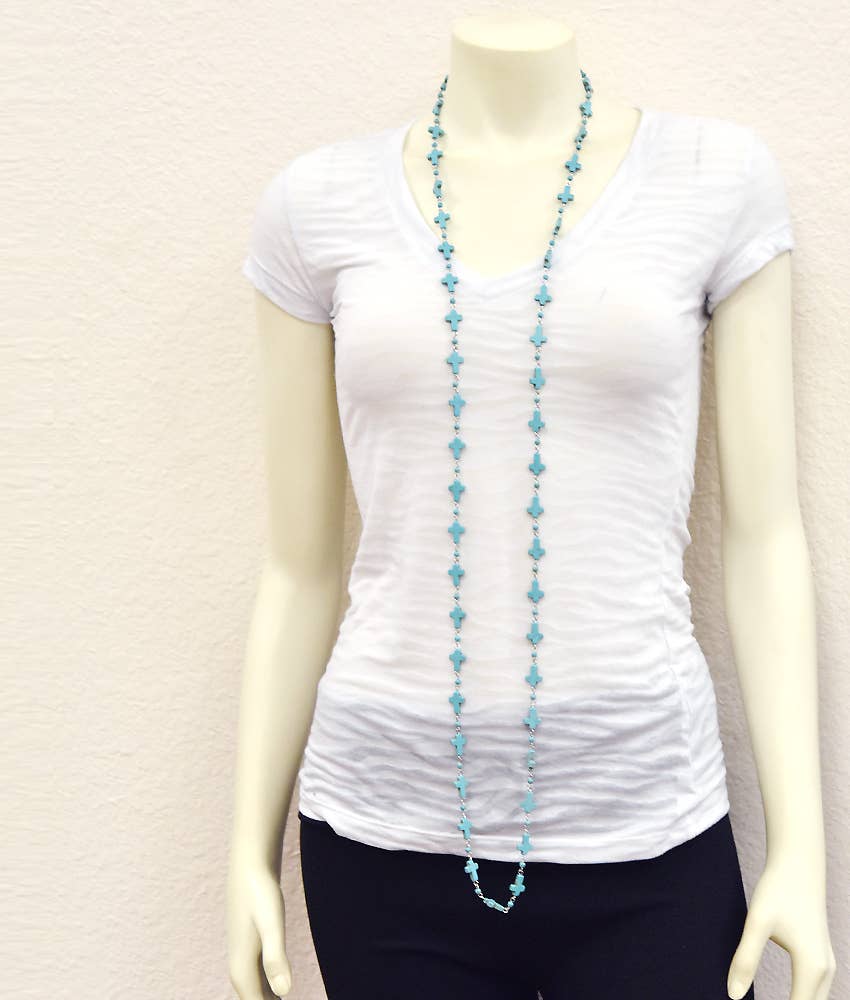 ISAC Trading Inc – Großhandel Kette mit Anhänger/Charm – 732893, Handgefertigte 60" Kreuz Türkis Halskette2