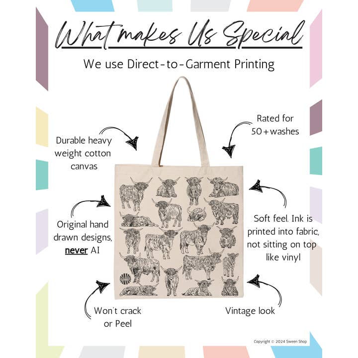 Sween Shop - Wholesale Tote Bag - Unisex - Highland Cow Tote Bag Cowgirl, Cottage Core, Farm Aesthetic5