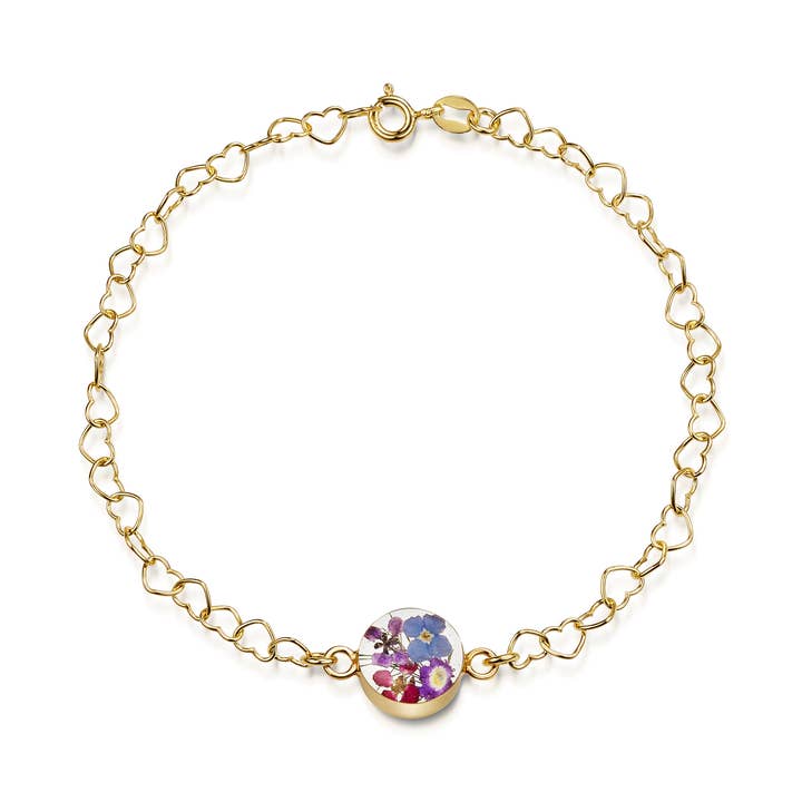 Gold Plated Heart Link Bracelet - Purple Haze - Round for wholesale by Shrieking Violet
