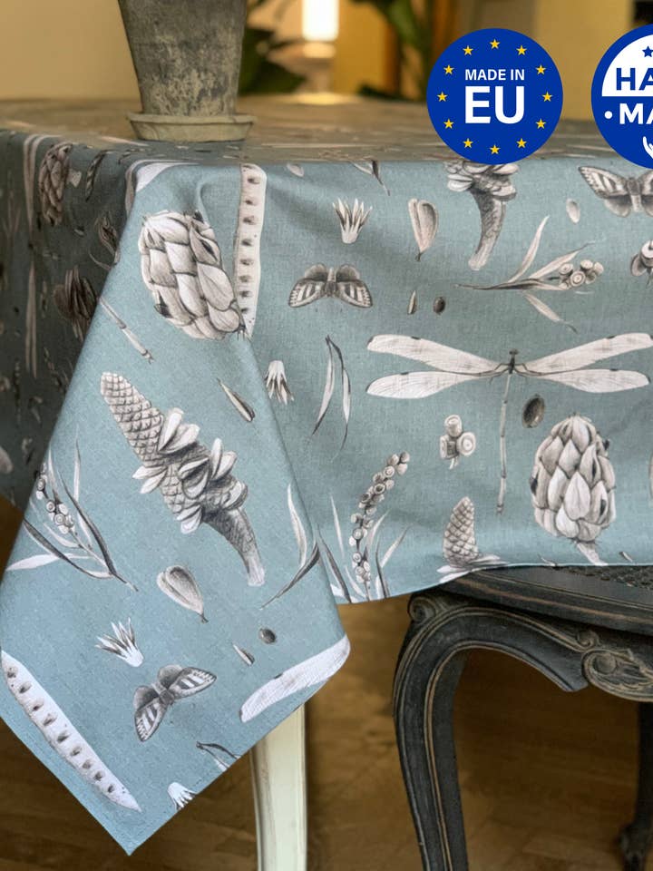 Rectangular Tablecloth, 100% Cotton, Printed | Seeds Aqua for wholesale by Hortensias Home