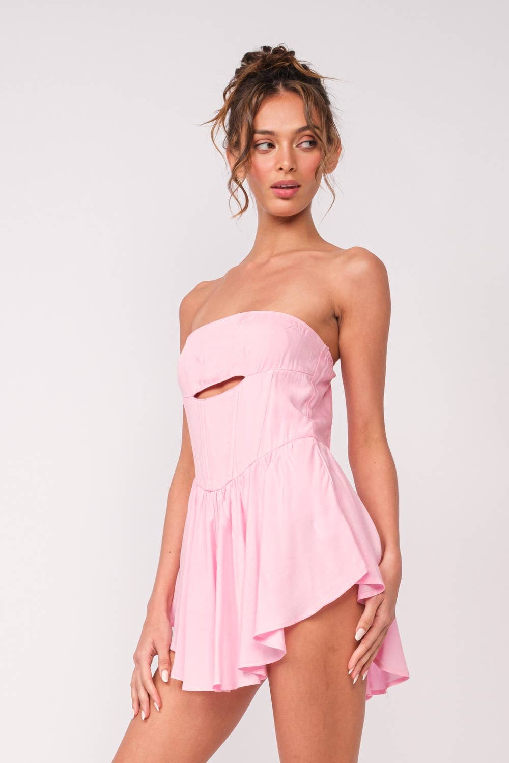 Sky to Moon - Wholesale Romper - Women's - SOLID COLOR FRONT CUTOUT MINI ROMPER DRESS10