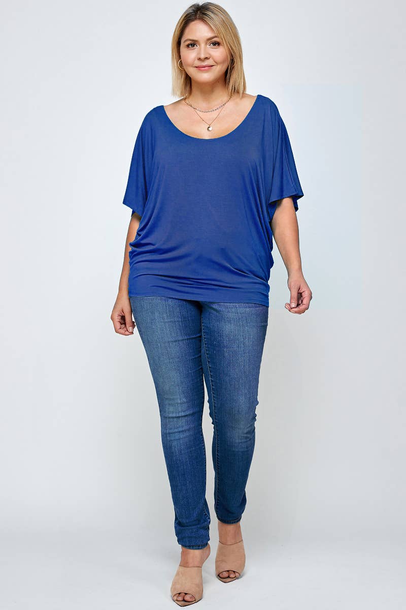 Haute Fox Plus Size & Contemporary - Wholesale Knit Top - Women's - Plus Size Solid Dolman Drape Top PL2188P-T18