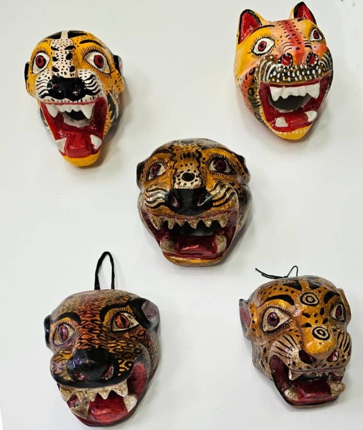 Arara Enterprises – Escultura por atacado – Máscara de tigre/jaguar de madeira. Estado de Guerrero, México.