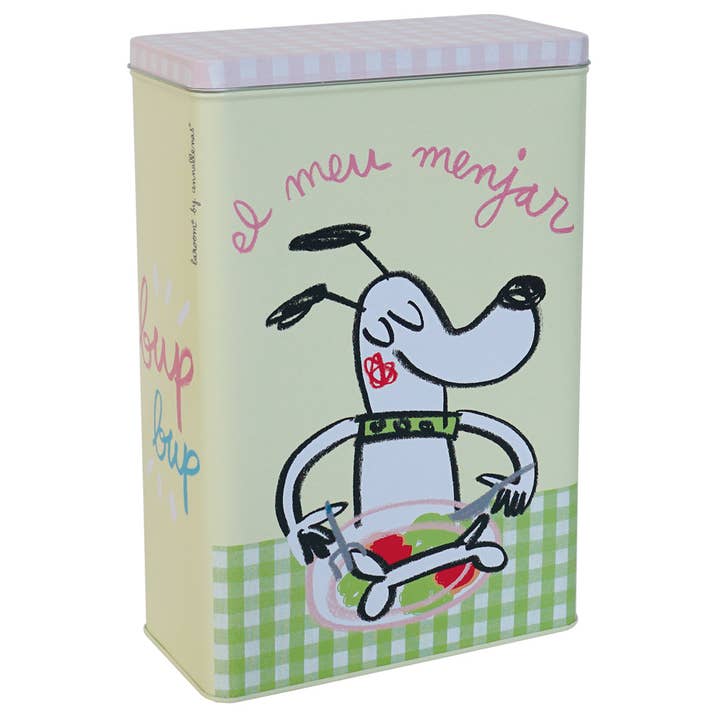 Boîte en métal « El Meu Menjar » pour chiens grande jaune pour la vente par Laroom