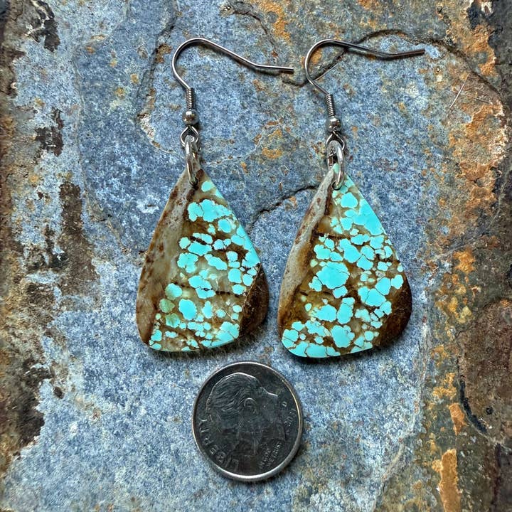 Wild Mountain Silver - Venta al por mayor Pendientes colgantes - Pendientes grandes en forma de lágrima de losa turquesa número 81