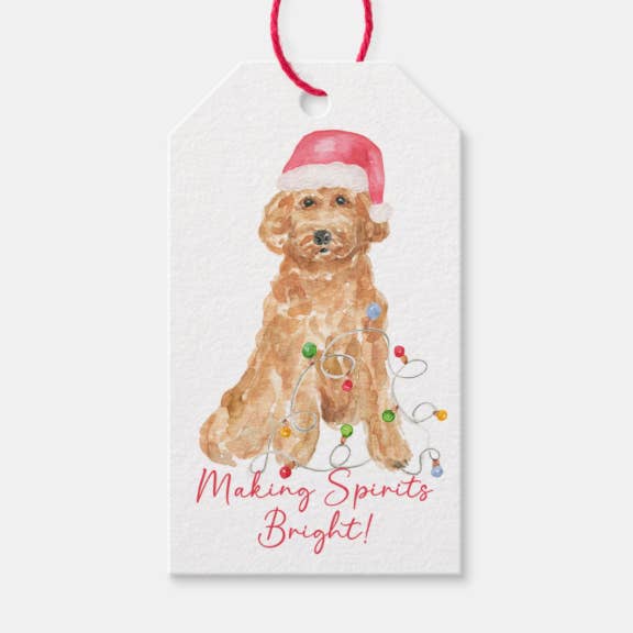 Étiquettes-cadeaux de Noël pour chiot Goldendoodle pour la vente par Design Carolinas