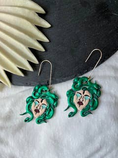 Medusa Head Dangle Polymer Clay Earrings for wholesale by Clay + Clover Earring Co.