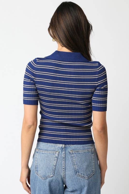 Olivaceous - Wholesale Button Down Shirt - Women's - Ina Stripe Top22