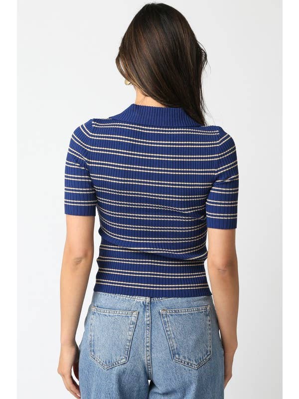 Olivaceous - Wholesale Button Down Shirt - Women's - Ina Stripe Top22