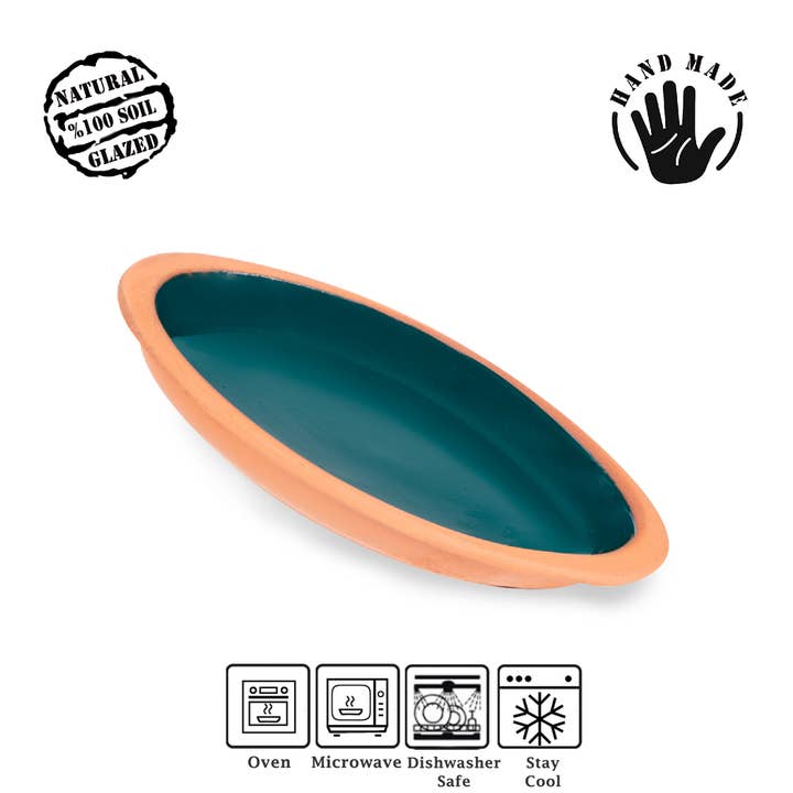 Hakan - Venta al por mayor Sartenes - Juego de sartenes de barro ovaladas tradicionales, sartenes de terracota vintage, 2 piezas