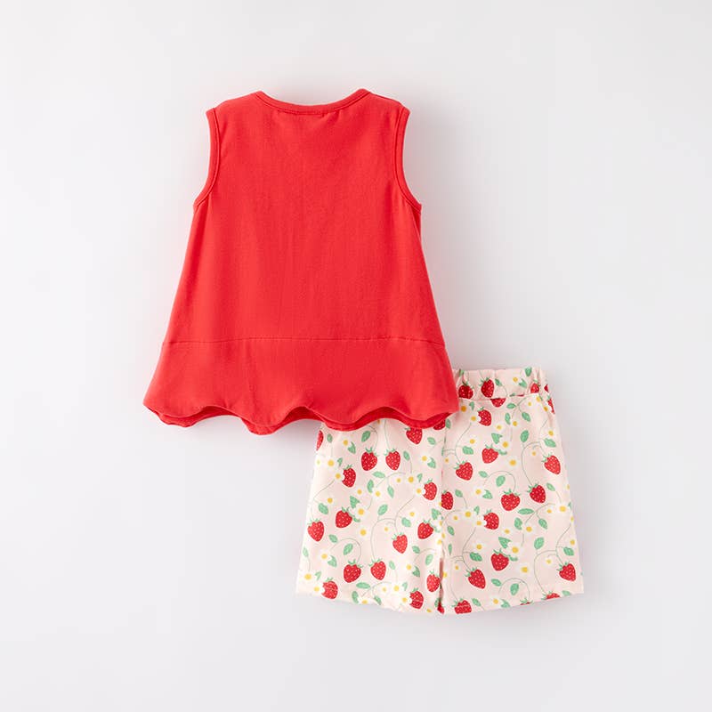 Auraquise - Vente Ensemble haut et short – enfant - Ensemble court d'été pour filles "Saison des fraises" avec broderie1