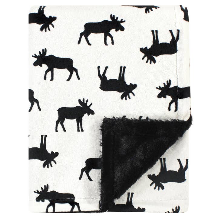 Hudson Baby Plush Blanket with Furry Binding and Back, Moose for wholesale by BabyVision