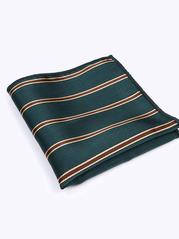 "Edmond" Green Striped Polyester Suit Pocket Square for wholesale by Unipap's