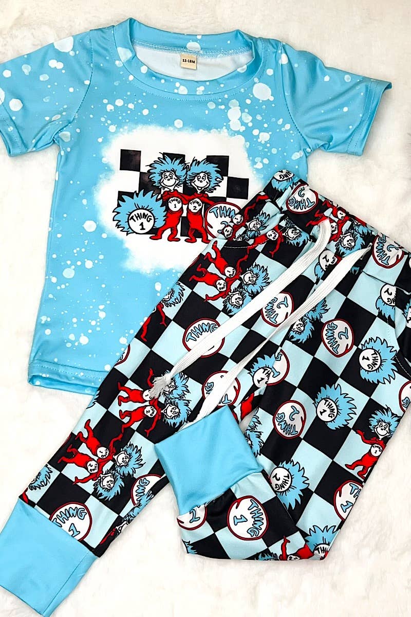 Kids Charm Online - Wholesale Sleepwear Set - Kids - THING ONE & TWO" BOYS CHECKER PAJAMAS SET. BSPO110113-AMY2