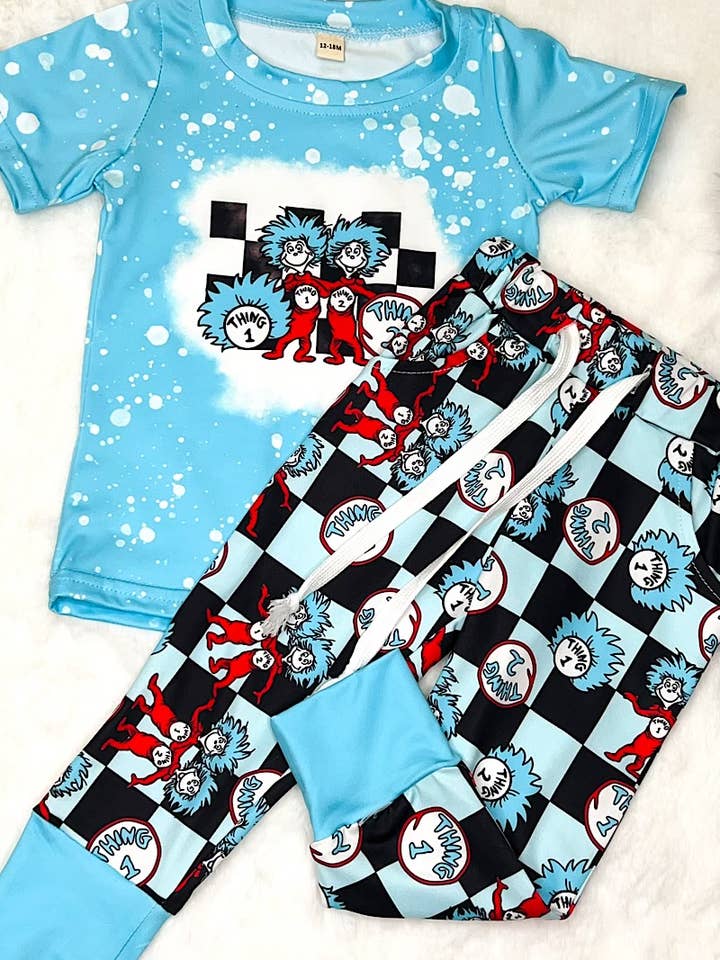 Kids Charm Online - Wholesale Sleepwear Set - Kids - THING ONE & TWO" BOYS CHECKER PAJAMAS SET. BSPO110113-AMY2