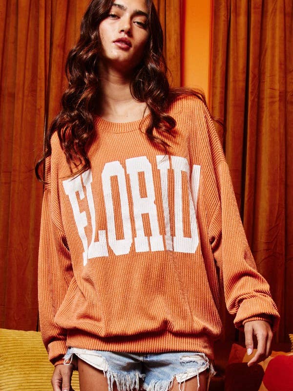 BUCKETLIST - Wholesale Graphic Sweatshirt - Women's - T1770B 'Florida' Comfy Oversize Graphic Sweatshirt, Gameday0