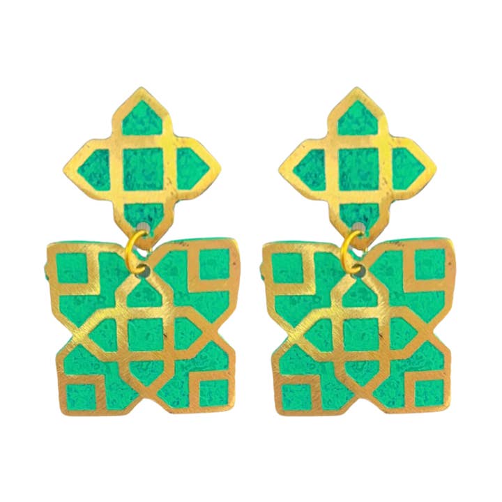 Anita earrings,green for wholesale by Daughters of the Ganges