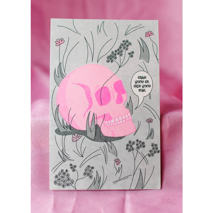 Hot Pink Skull Spooky Halloween Risograph Print for wholesale by By Danielle Witten