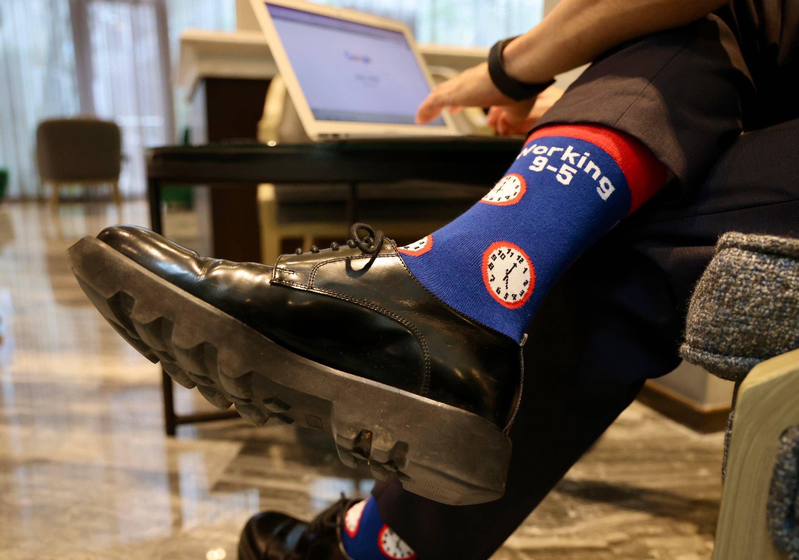 Happy Bits Socks - Wholesale Sokken - Uniseks - Werken 9-5 Bamboe Sokken| Klok Sokken| Blauwe Bamboe Sokken5