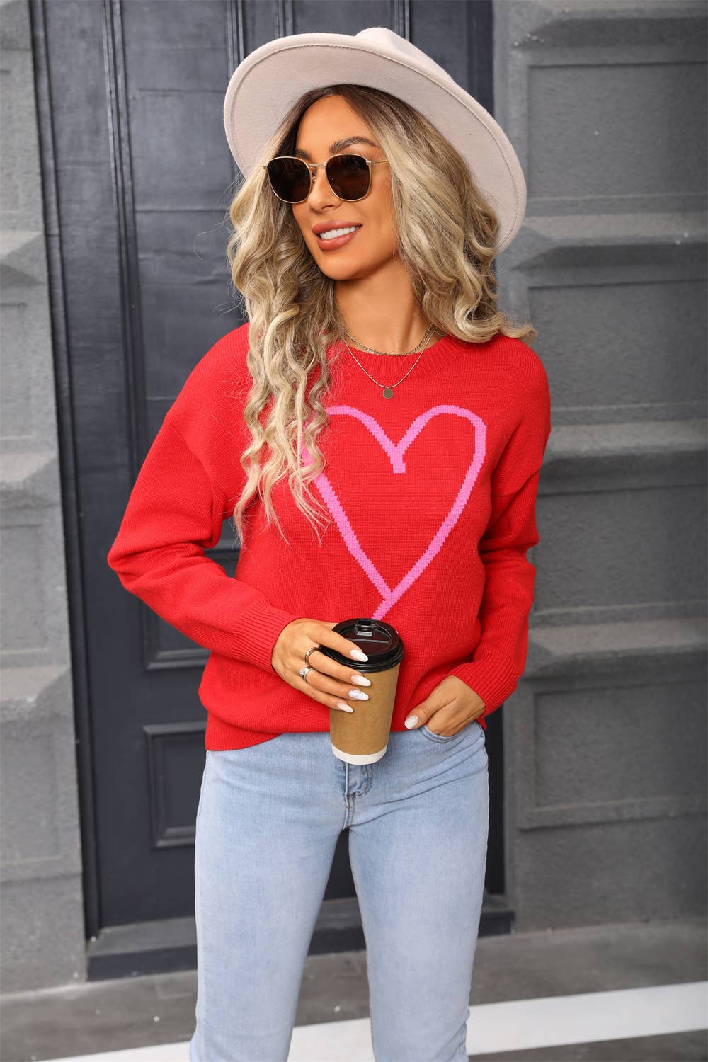 Hope & Sunshine - Wholesale Knit Sweater - Women's - Valentine's Heart Pullover Sweater29