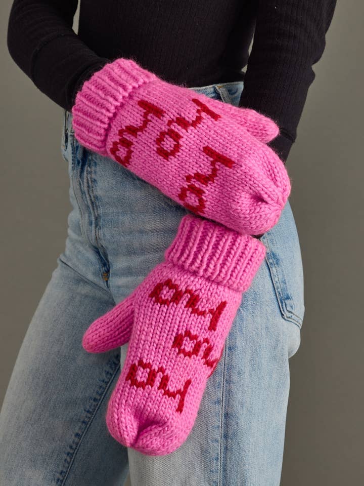 Pink & Red Ho Ho Ho Mittens for wholesale by Panache Apparel Co.