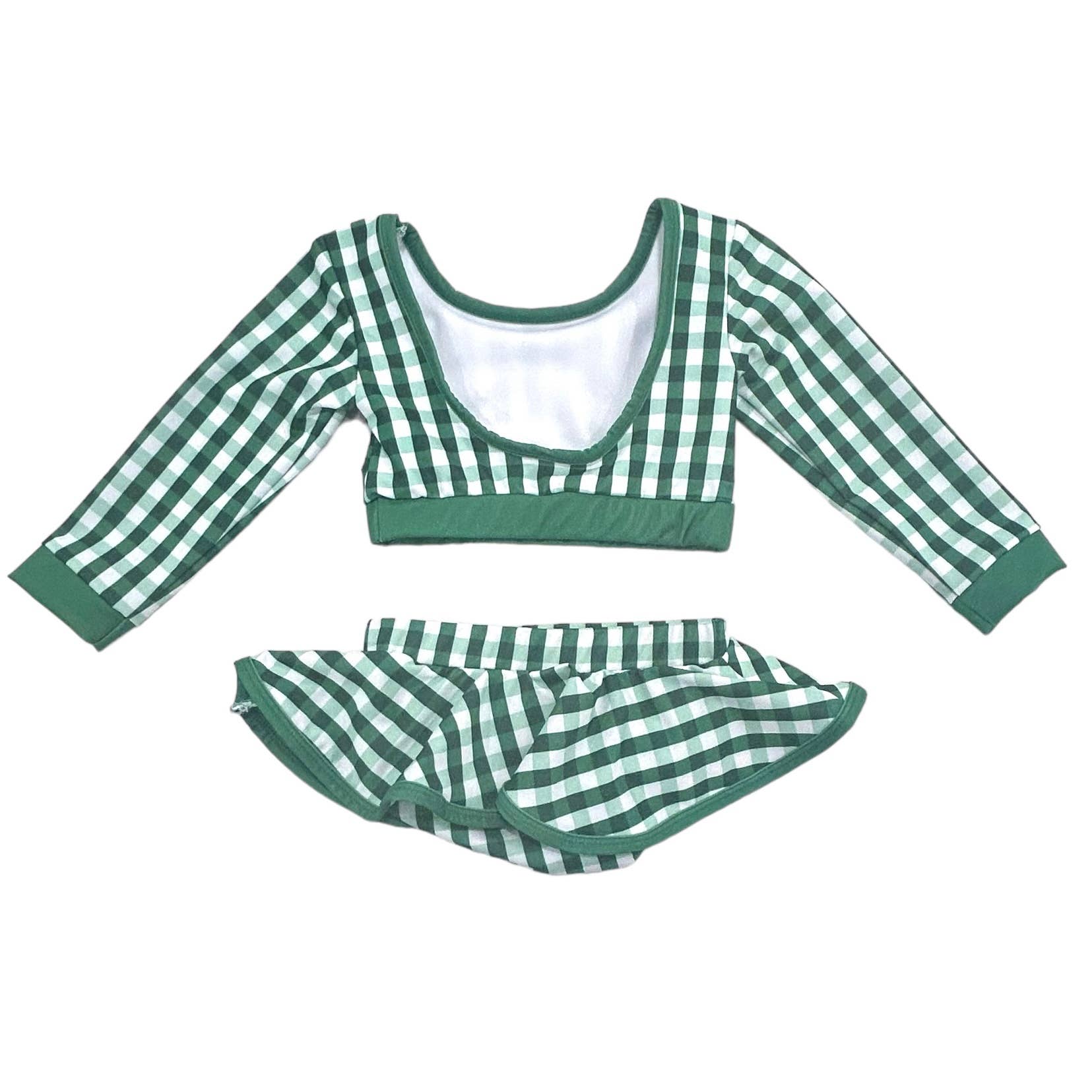 Sugar Bee Clothing – wholesale Two-piece swimsuit – Kids – Girls Swimsuit - Skirt Bikini -Green Gingham10