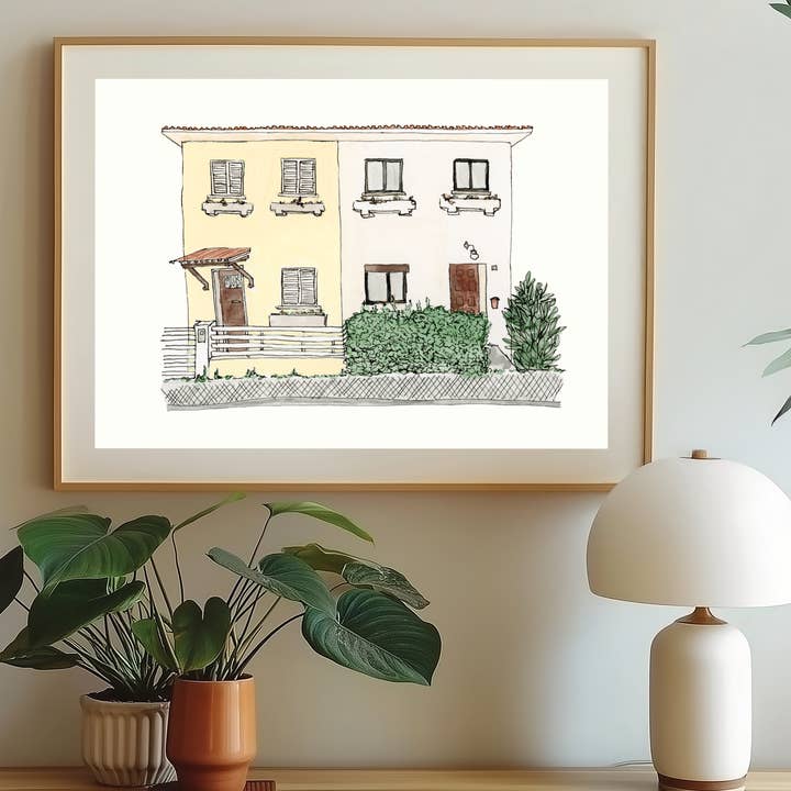 Maisons du Portugal - Impression artistique de voyage - Aquarelle pour la vente par Sarah Wormann Art