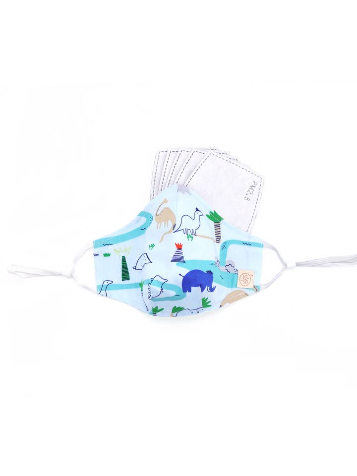 Dinosaur Print Cotton Mask (nose wire embedded) for wholesale by Ten on Ten