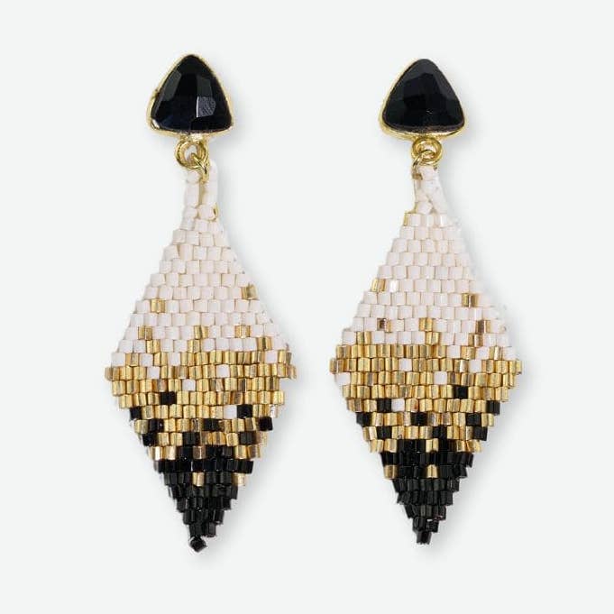 Sky Small Diamond Drop with Semi-Precious Stone Post Earrings Black Wholesale for wholesale by INK + ALLOY